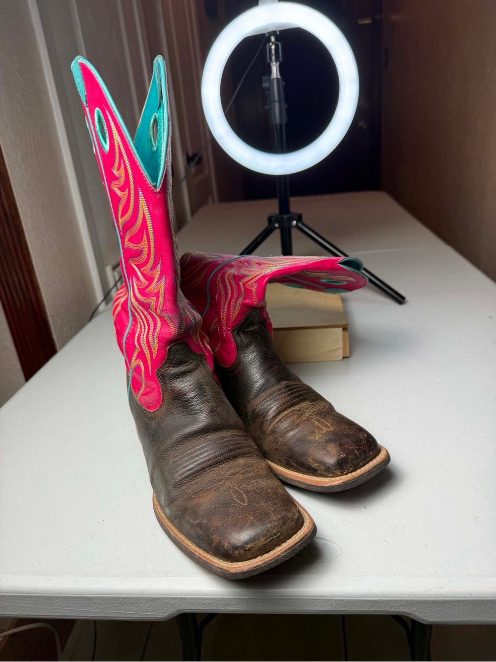 Ariat Ladies Round Up Ryder Yukon Chocolate & Magenta Boots Sz 9.5 - Picture 7 of 7